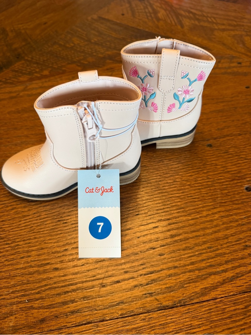 Cat & Jack Light Pink Floral Embroidered Kids Western Boots Sz 7